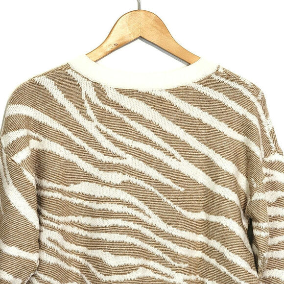 Banana Republic Zebra Print V Neck Sweater Tan Cream Animal Print Chic Cozy S - Picture 8 of 13